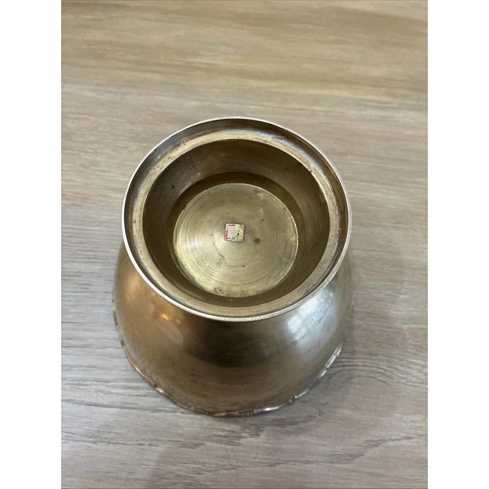 Solid Brass Bowl Scalloped Rim Pedestal Base VTG 6